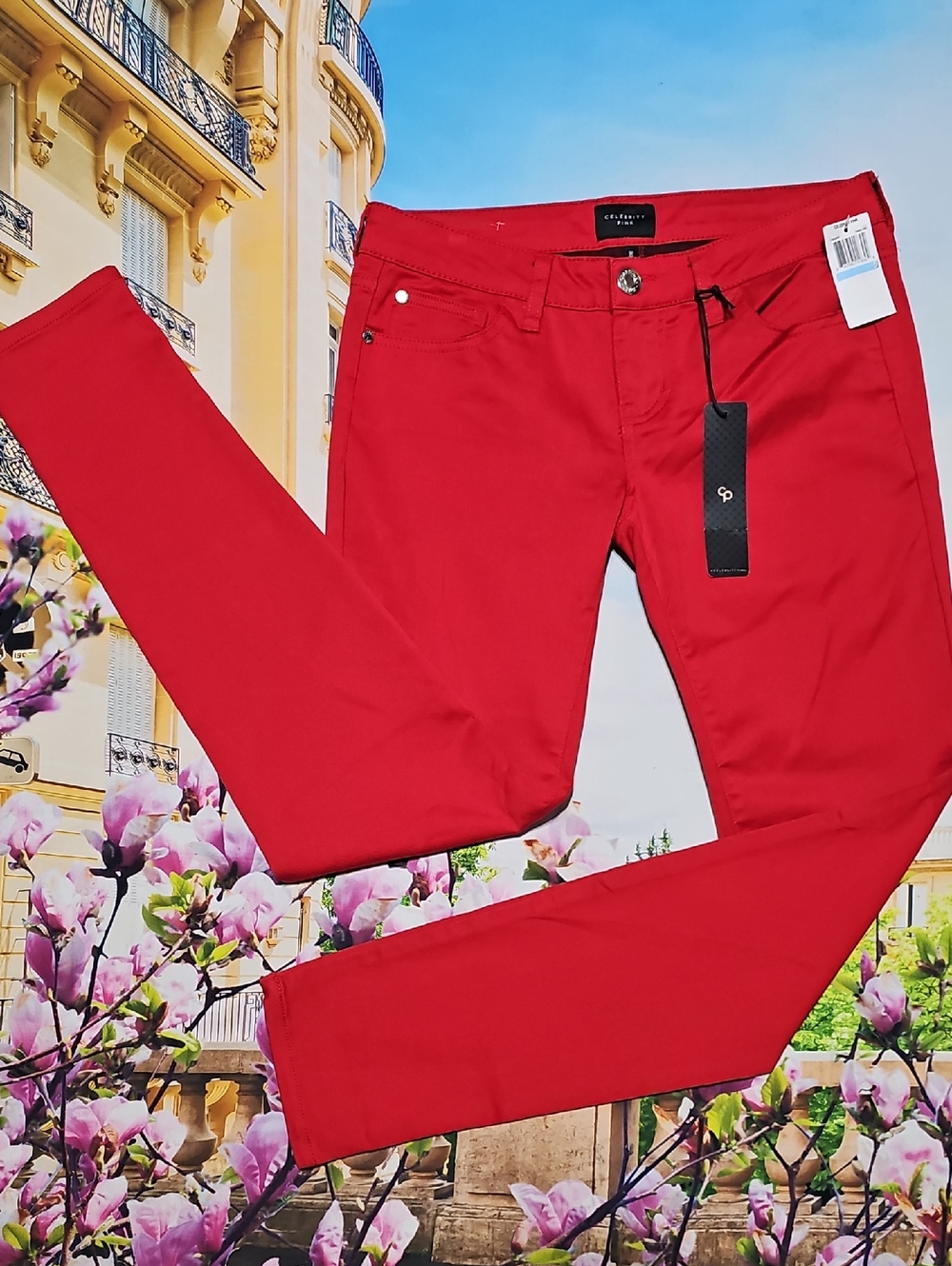 Celebrity Pink Red Stretch Skinny Jeans Size 27 New